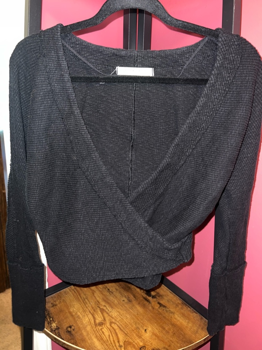We The Free Black Ribbed Seam Knit Top